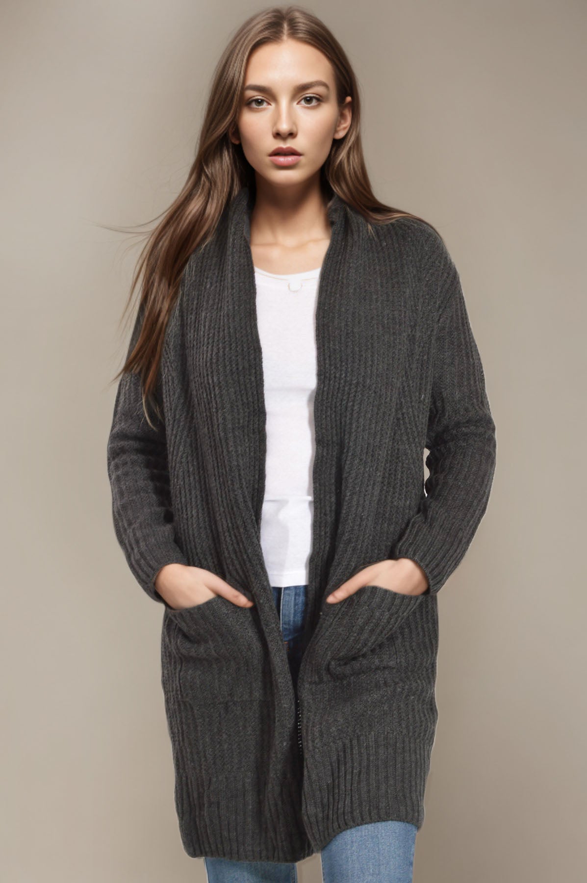 Ribbed Open Front Cardigan