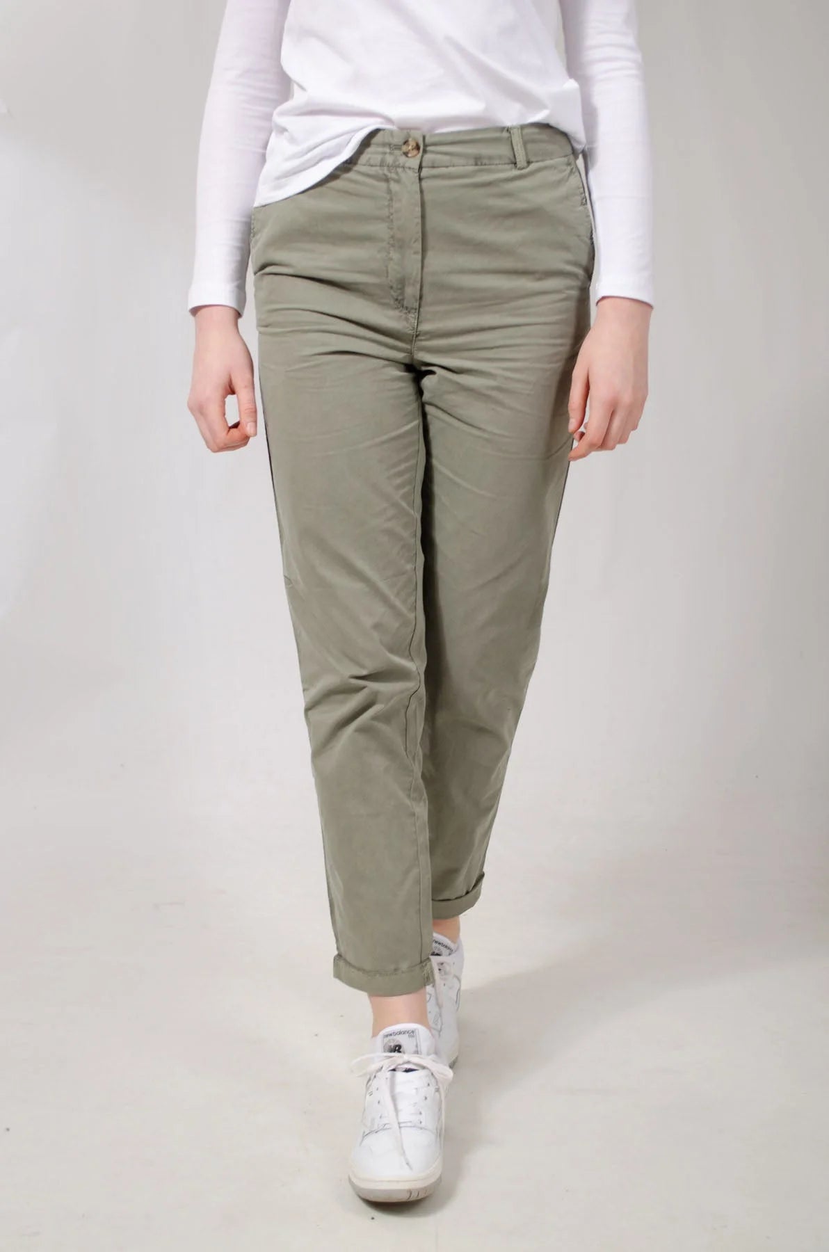 M&S Cotton Casual Chino Trousers Khaki Green / 12 / Reg