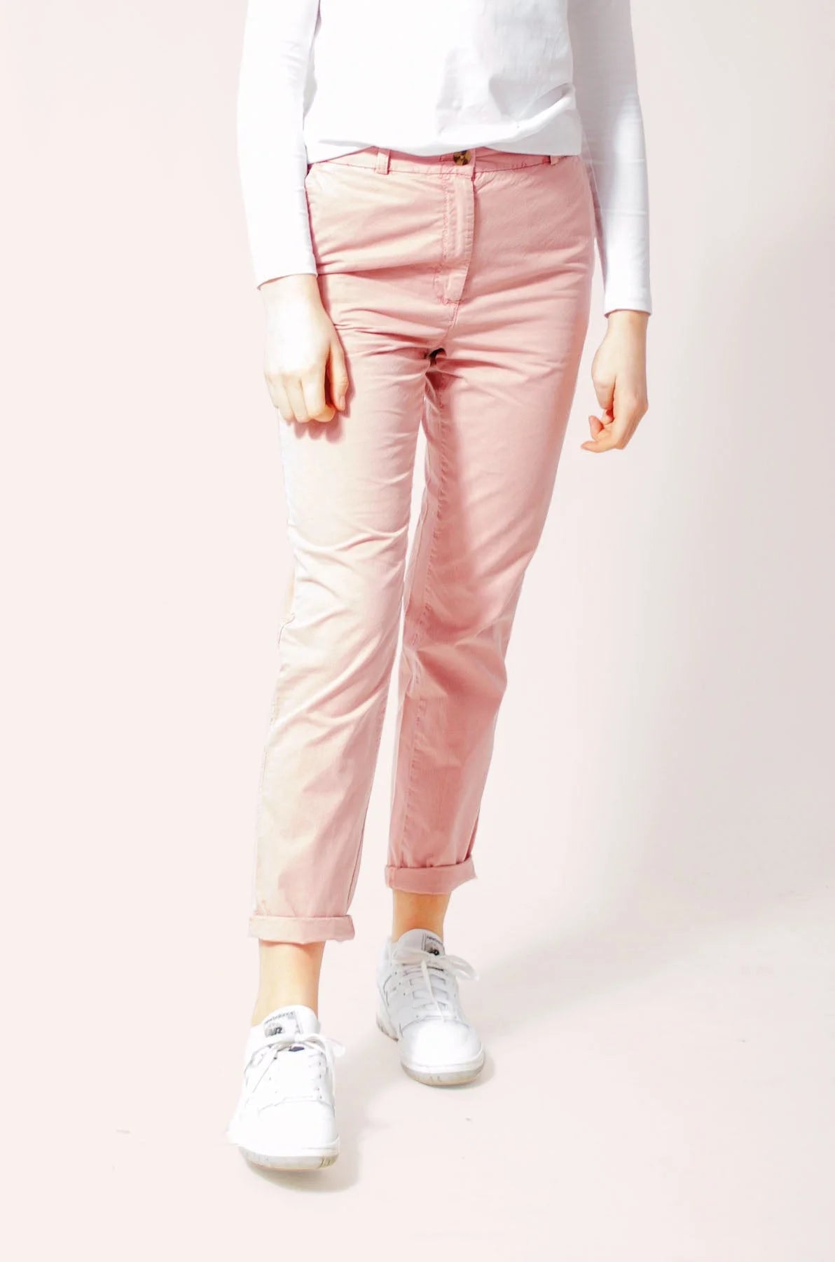 M&S Cotton Casual Chino Trousers Pale Pink / 12 / Reg