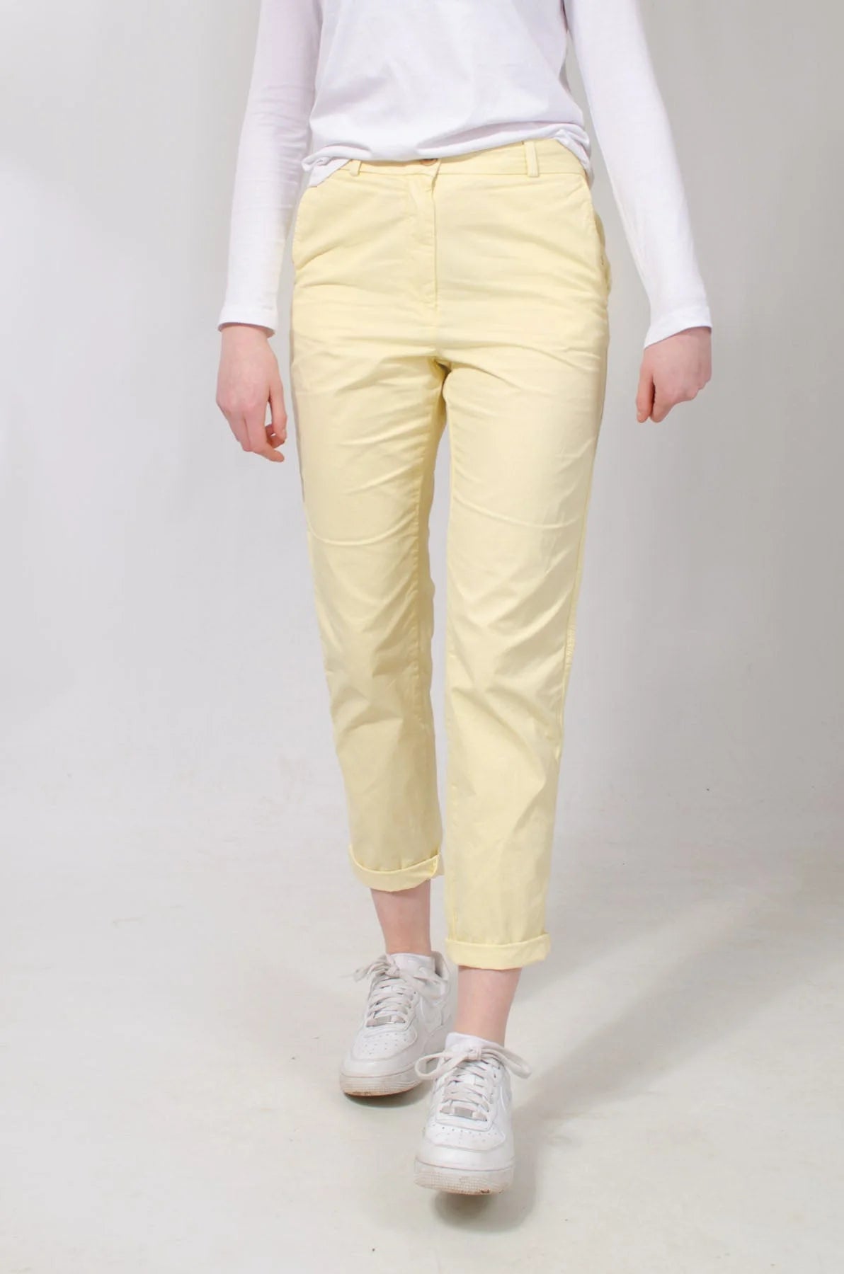 M&S Cotton Casual Chino Trousers Pale Yellow / 16 / Reg