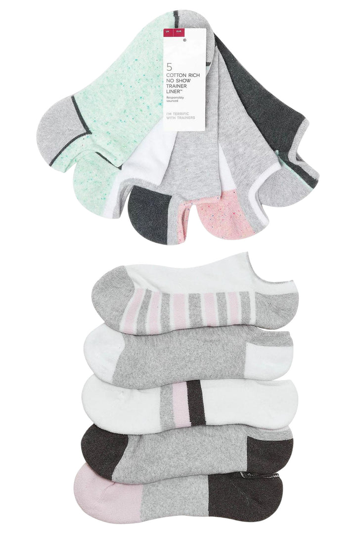 Comfort Grey Mix Trainer Liner Socks 5 Pack