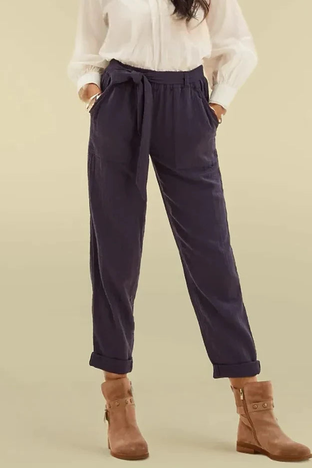 M&S Per Una Cotton Taper Ankle Grazer Trousers Navy / 6 /