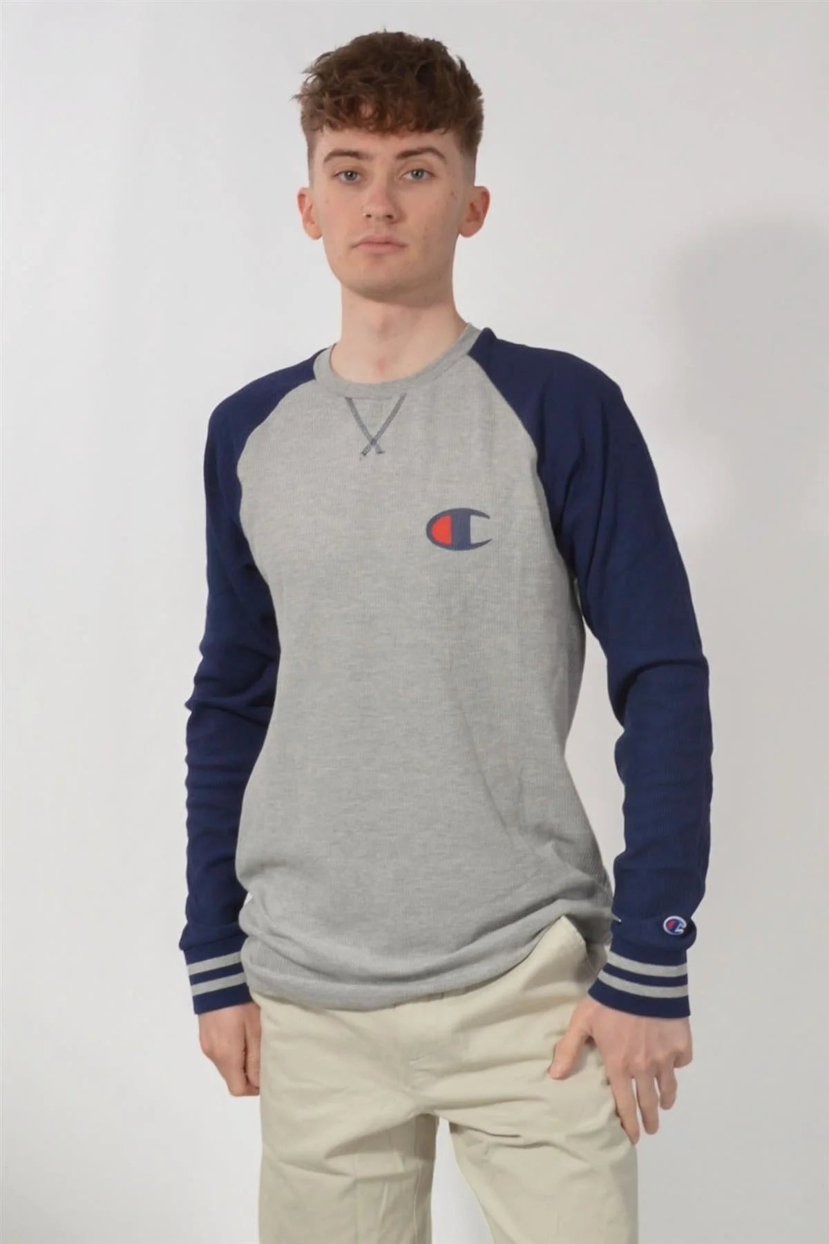 Champion Waffle Two Tone Long Sleeve Top Grey/Navy / S