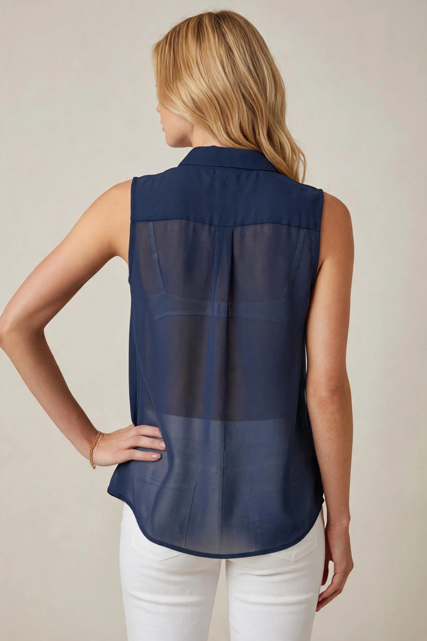 Lace Shoulder Sleeveless Blouse