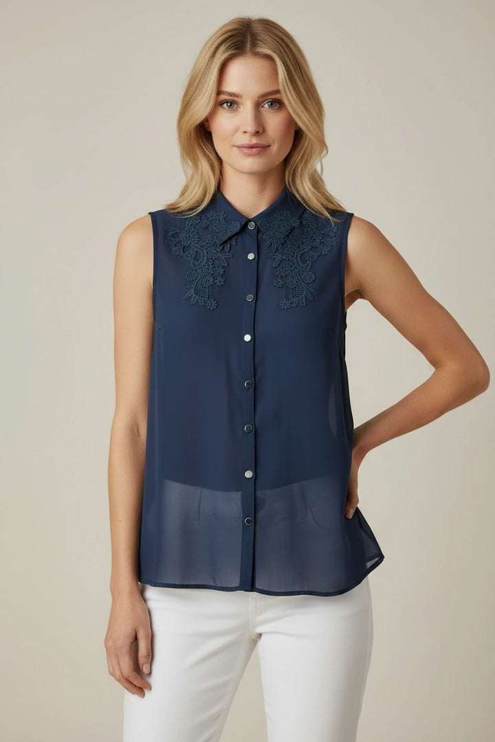 Lace Shoulder Sleeveless Blouse
