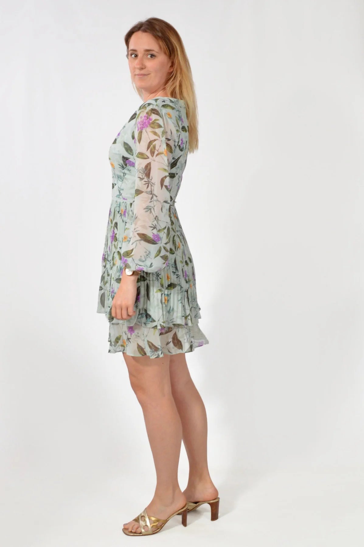 Oasis Floral Chiffon Long Sleeve Dress