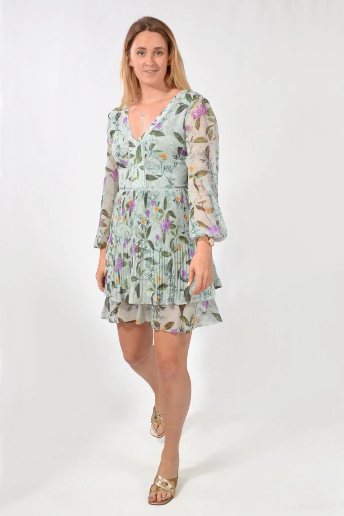 Oasis Floral Chiffon Long Sleeve Dress