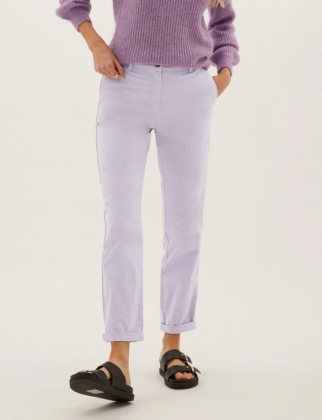 M&S Ankle Grazer Chino Trousers Lilac / 8 / Short