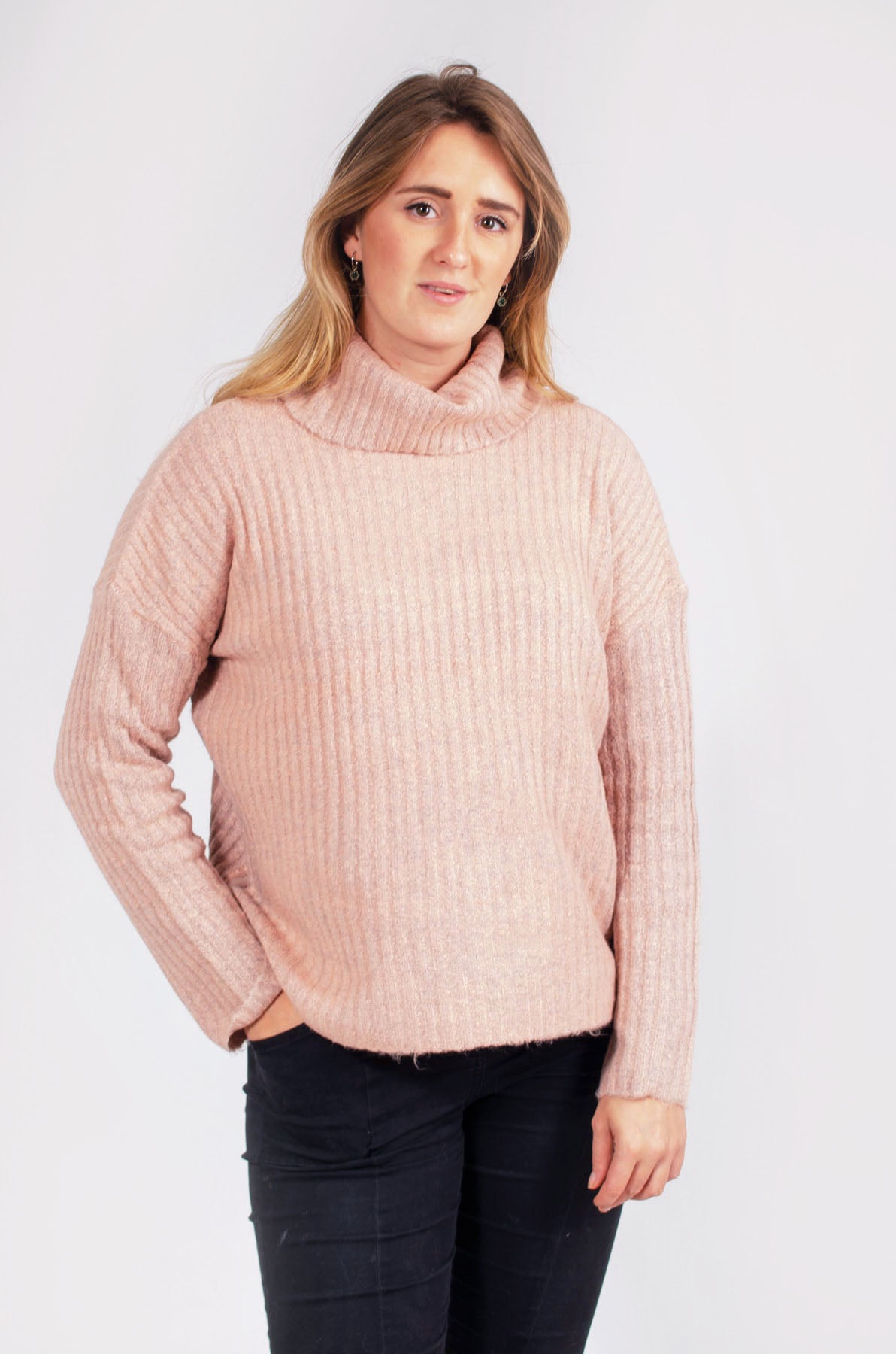 Cowl Roll Neck Ribbed Jumper