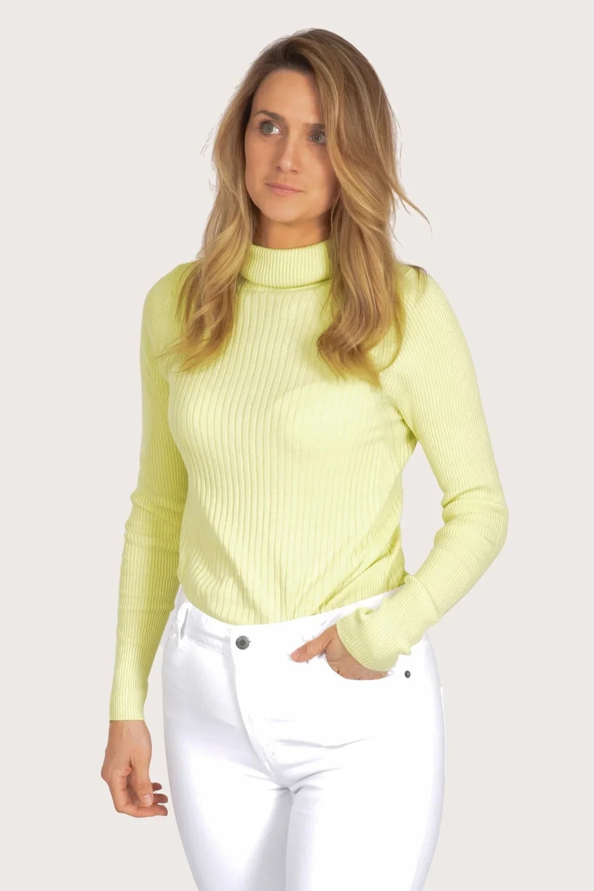 Secret Label Ribbed Polo Neck Top Lime / XS