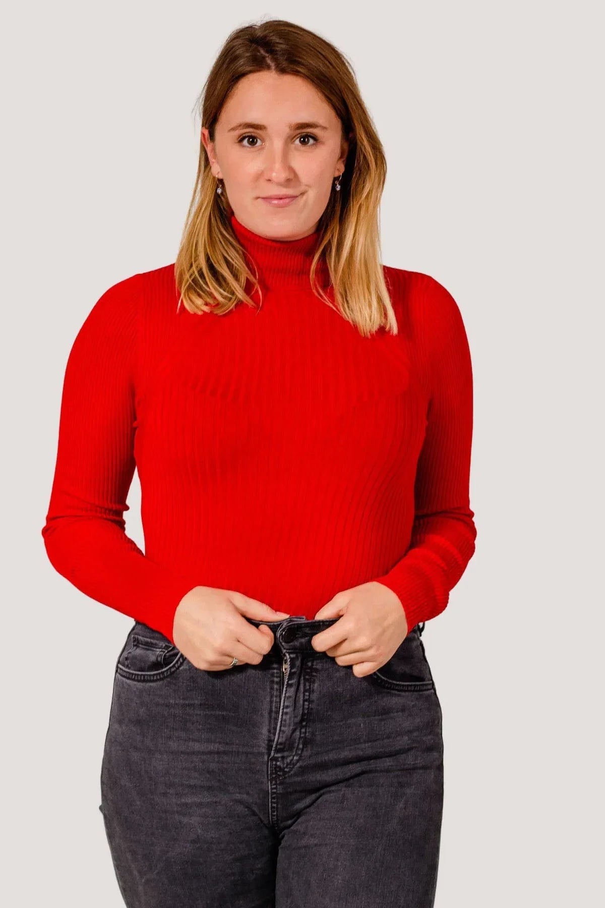 Secret Label Ribbed Polo Neck Top Red / XS