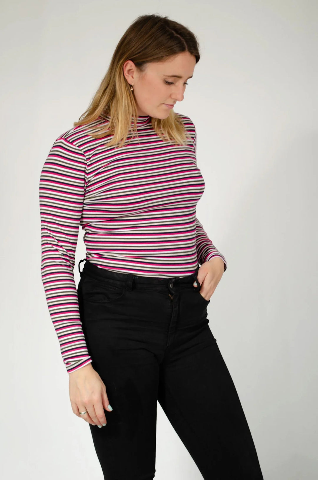 High Neck Striped Jersey Top Secret Label