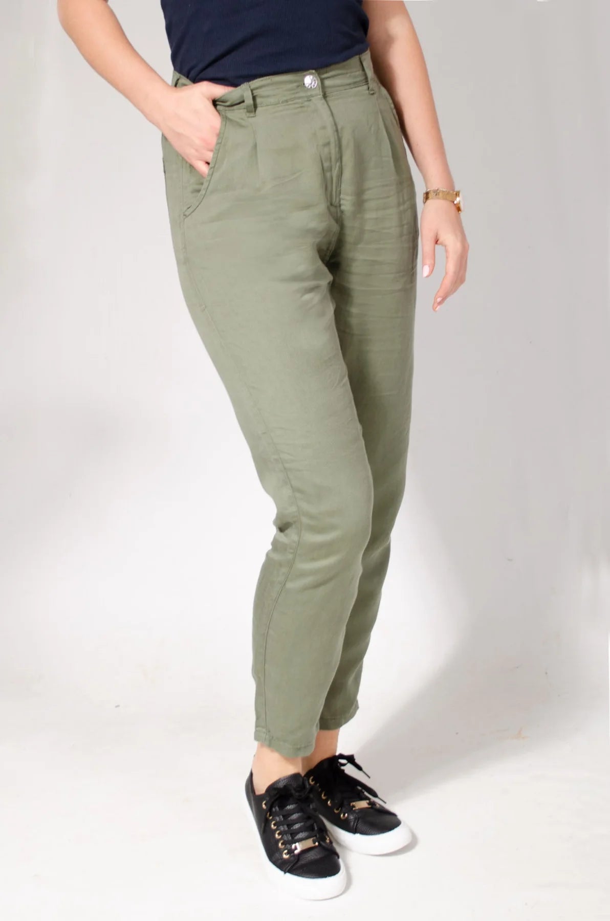Secret Label Linen Lyocell Taper Trousers Olive / 20 / Reg