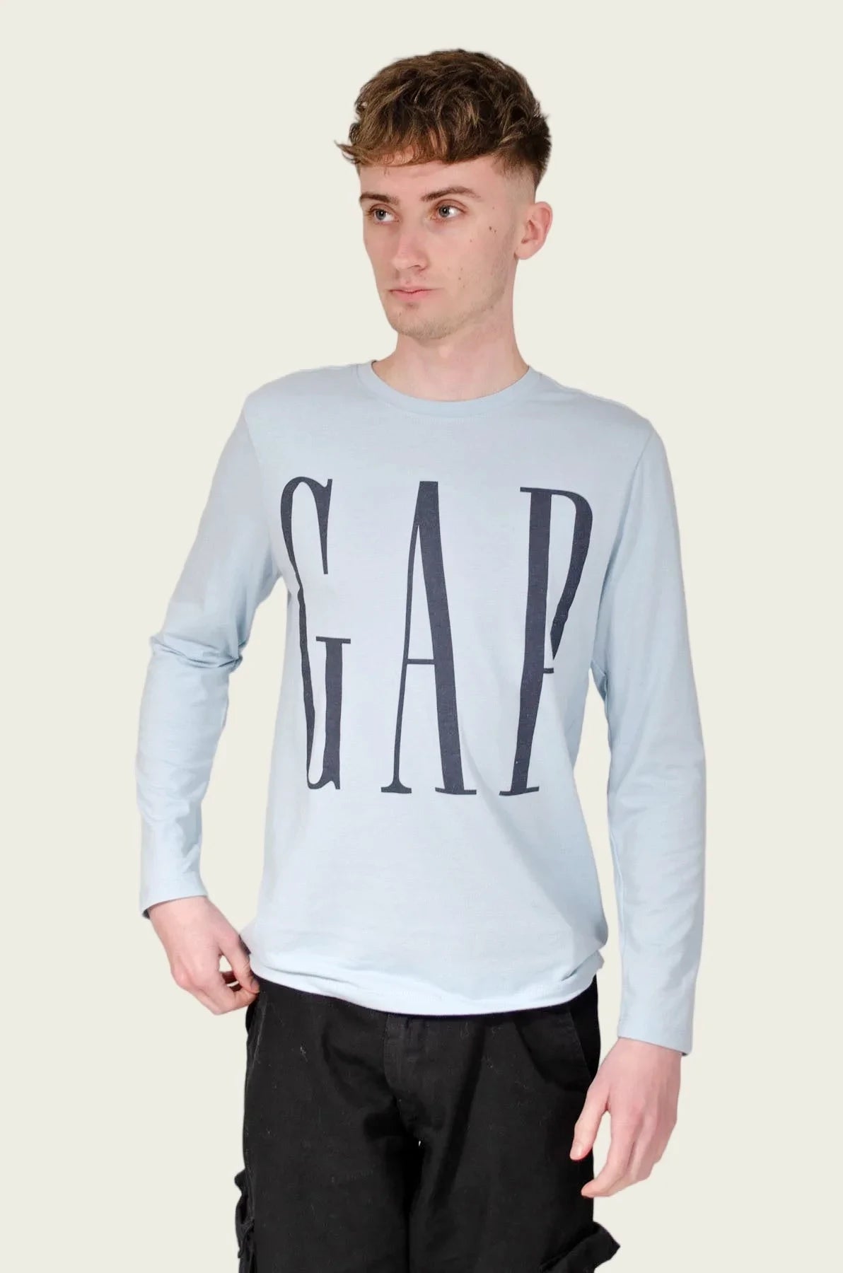 Gap Long Sleeve T-Shirt Logo Front Pale Blue / L