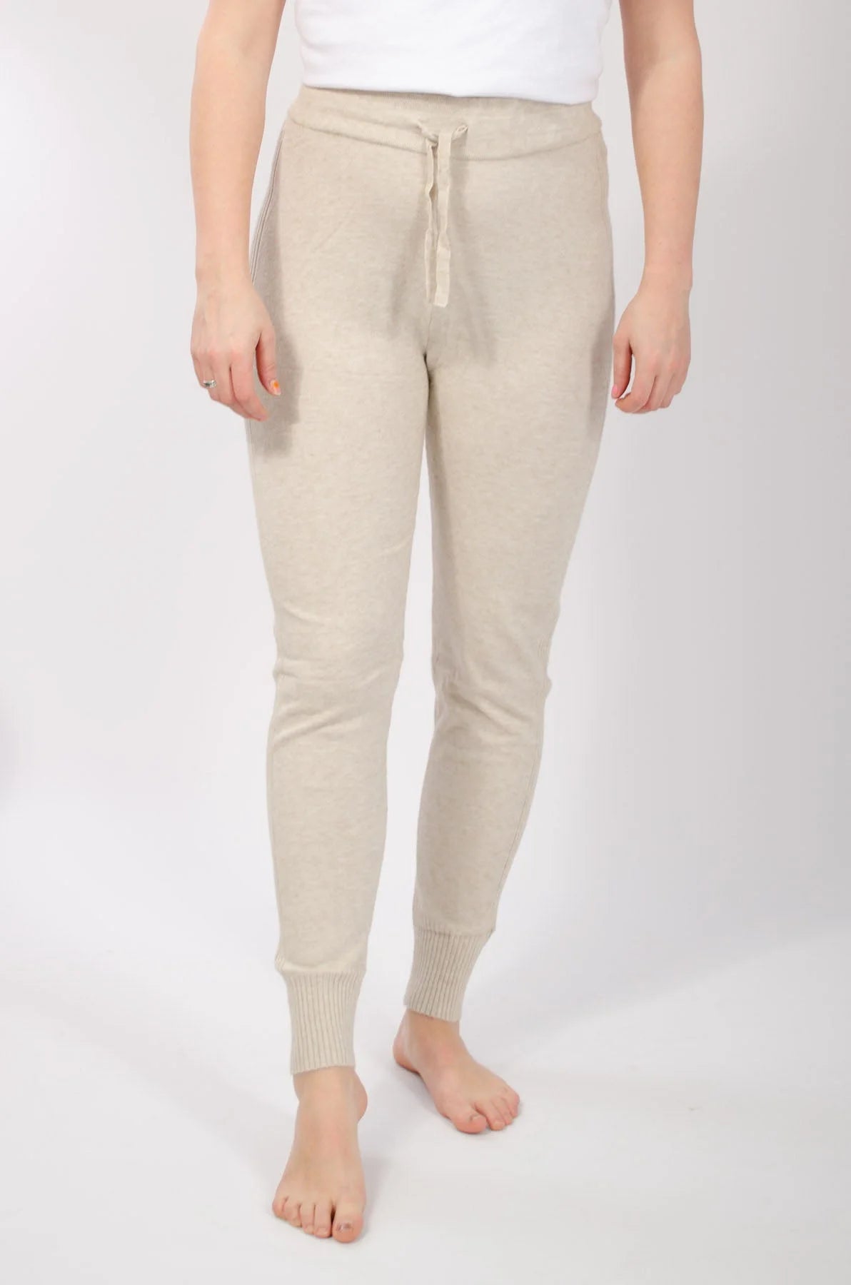 River Island Soft Touch Ribbed Jersey Joggers Beige / XS