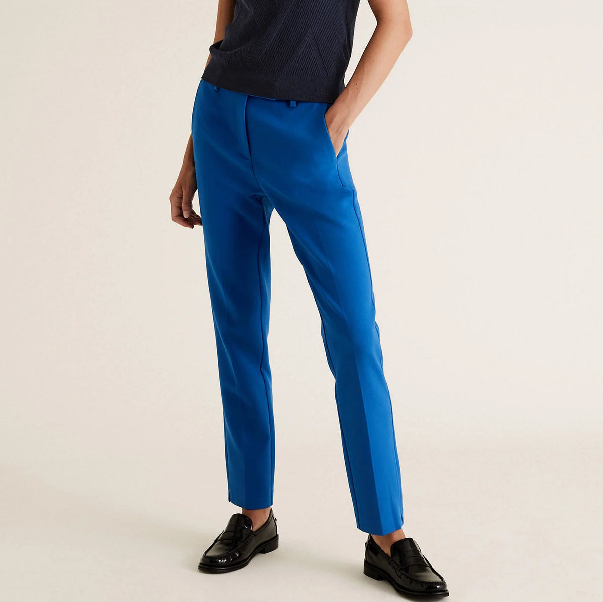 M&S Mia Slim Fit 7/8 Length Trousers Royal Blue / 10 / Long