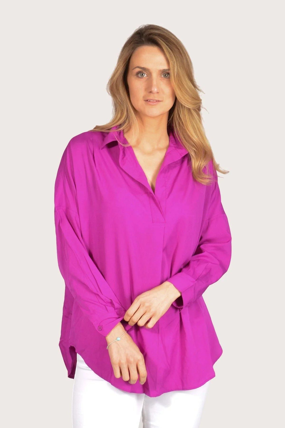 French Connection Popover Oversized Silky Shirt Purple / S