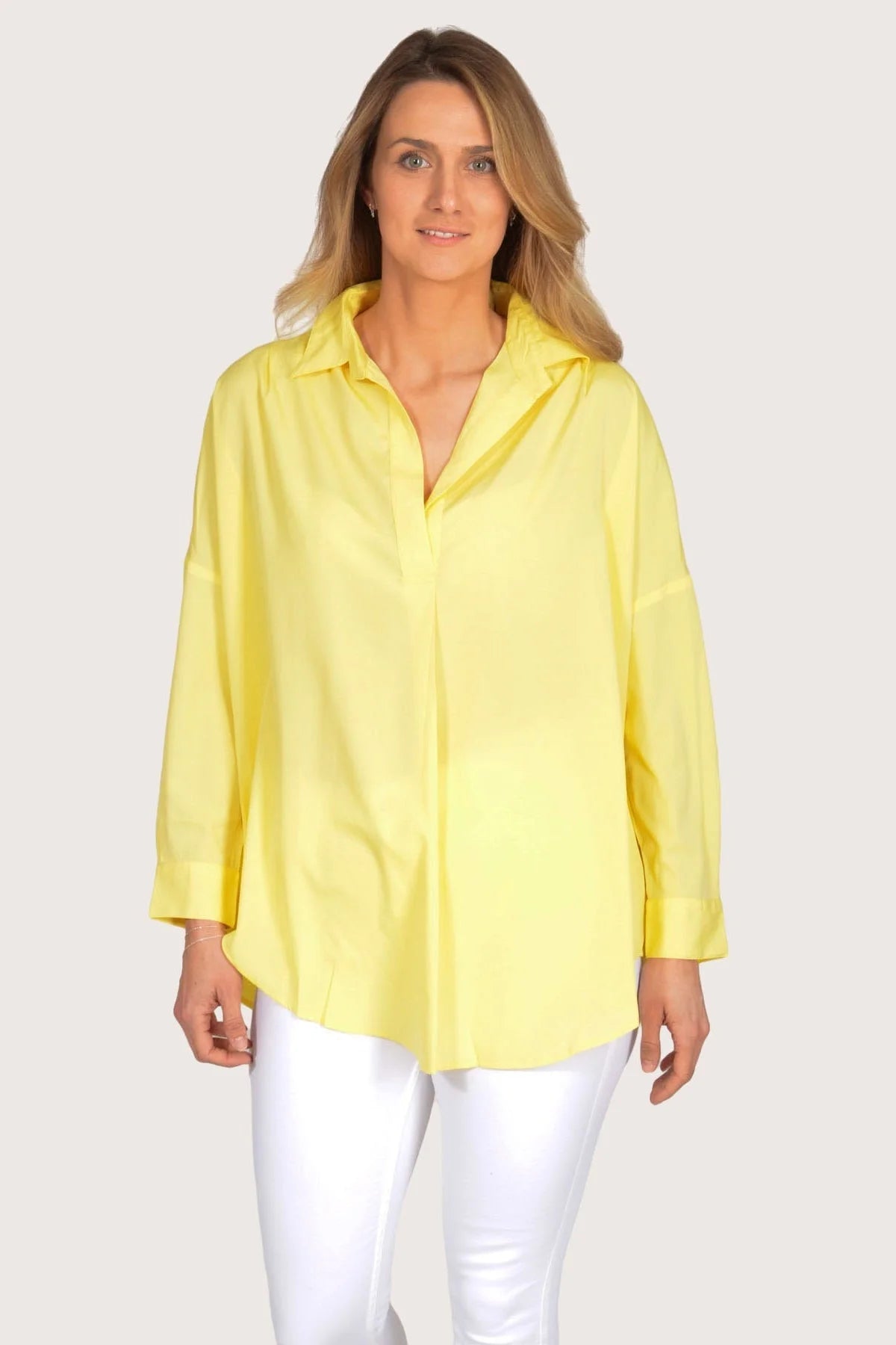 French Connection Popover Oversized Silky Shirt Pale Yellow