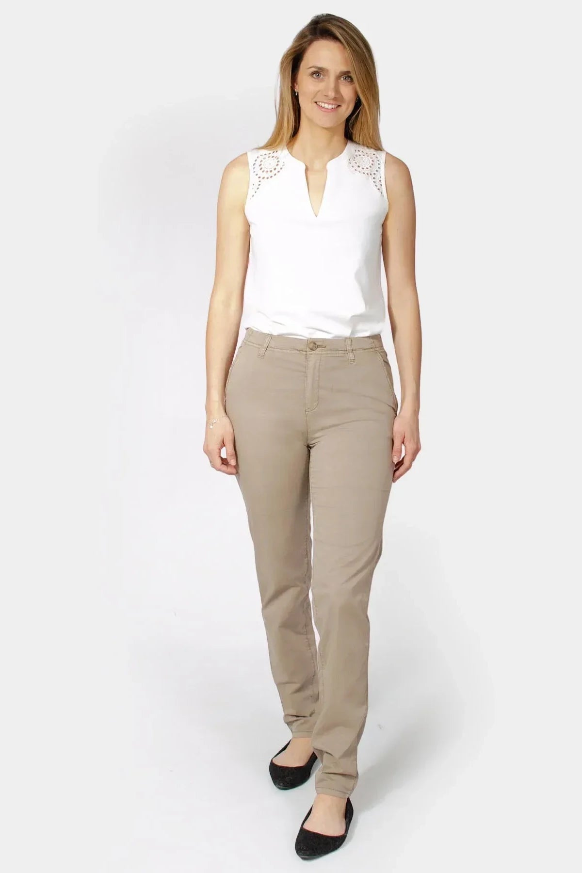 Esprit Stretch Cotton Chino Trousers Taupe / 14 / Long