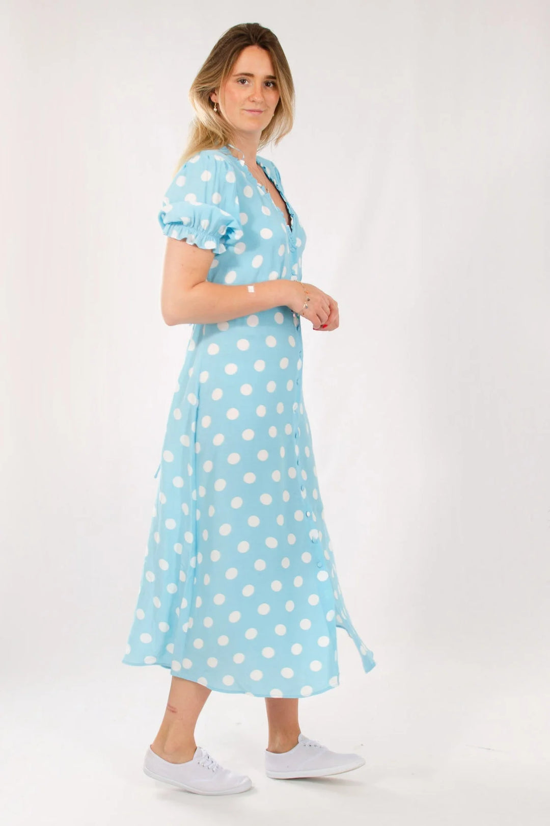 Pale Blue Polka Dot Midi Dress – Secret Label