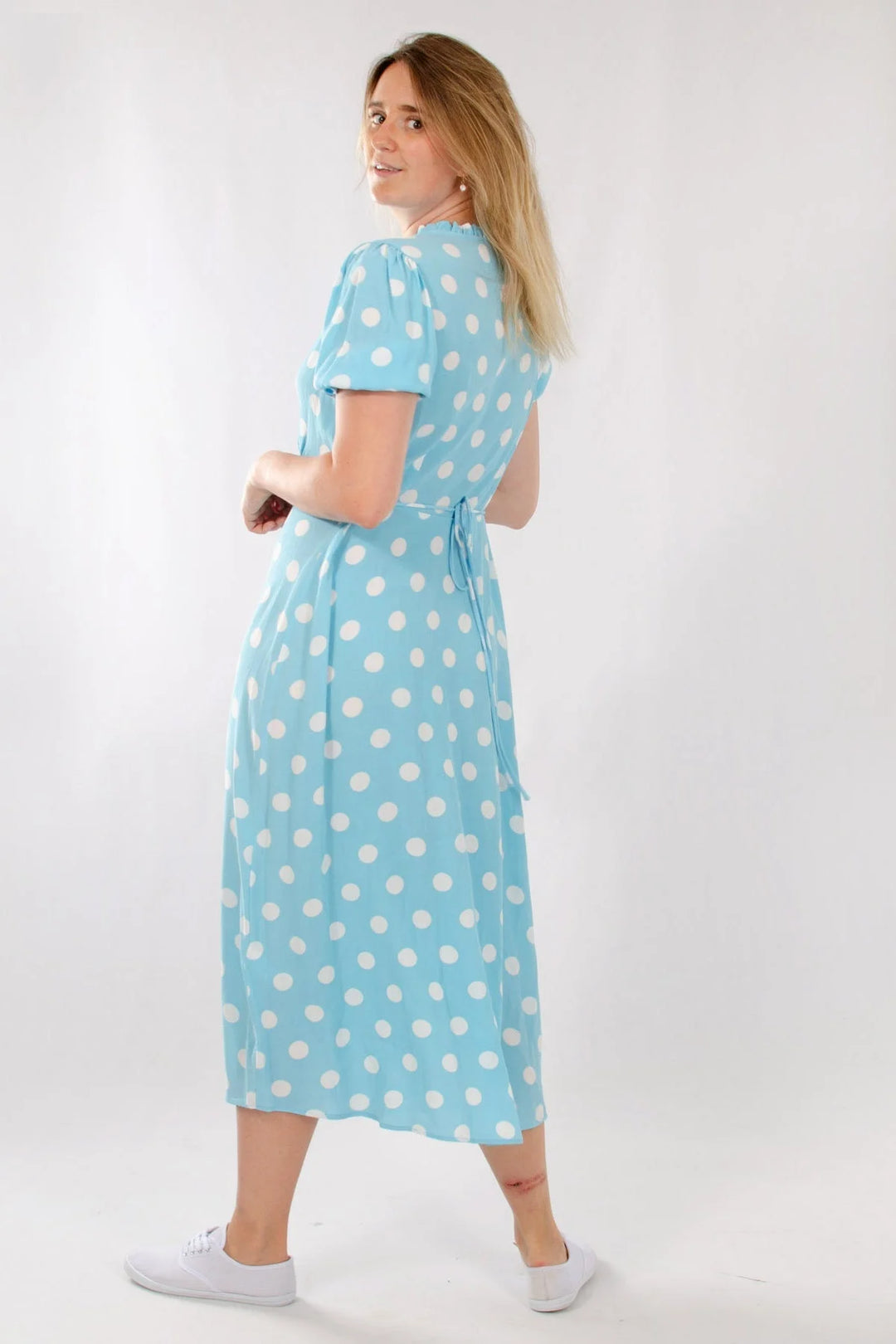 Pale Blue Polka Dot Midi Dress – Secret Label