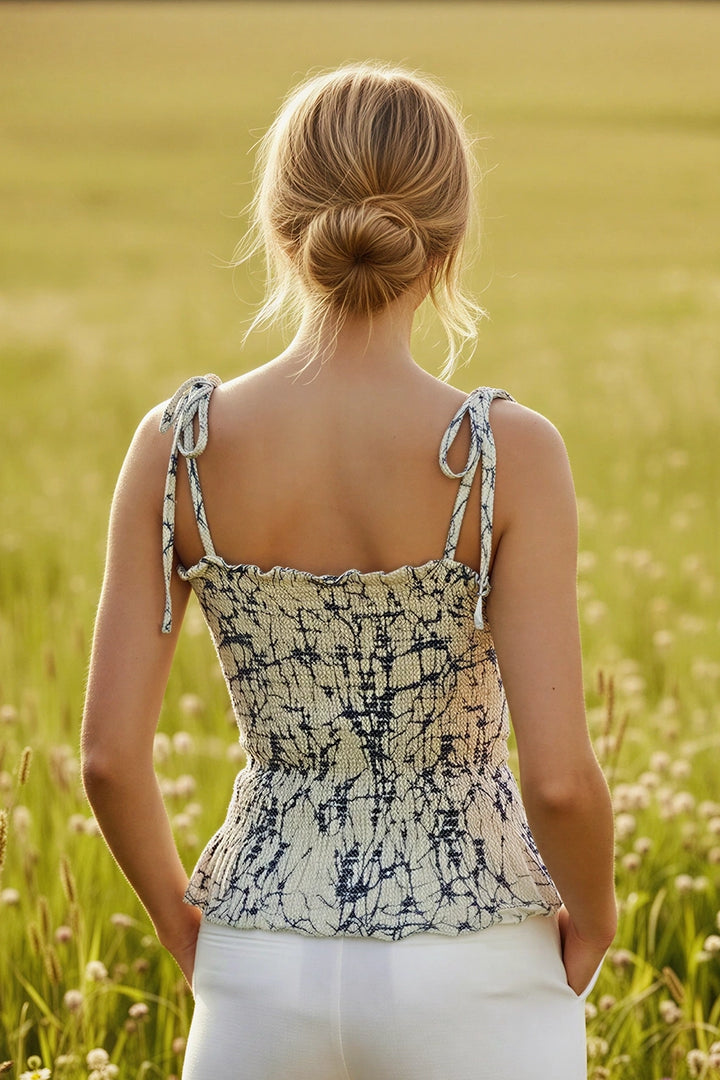 Shirred Bandeau Tie Shoulder Cami Top