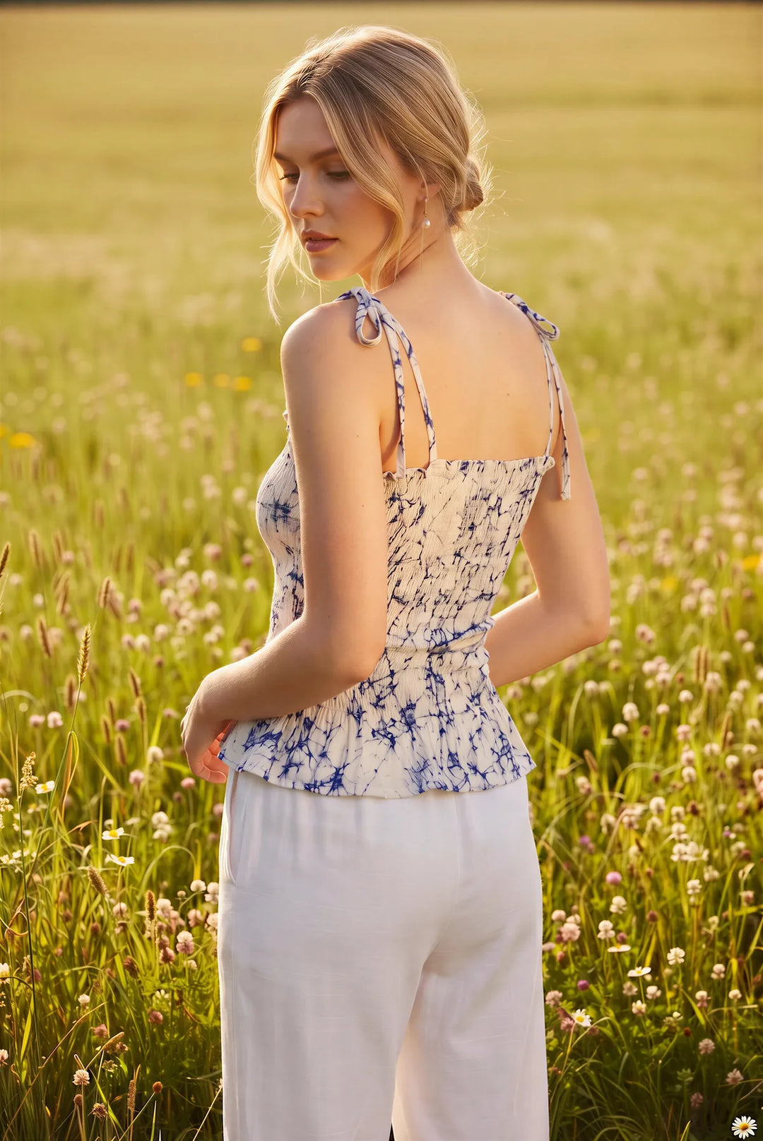 Shirred Bandeau Tie Shoulder Cami Top