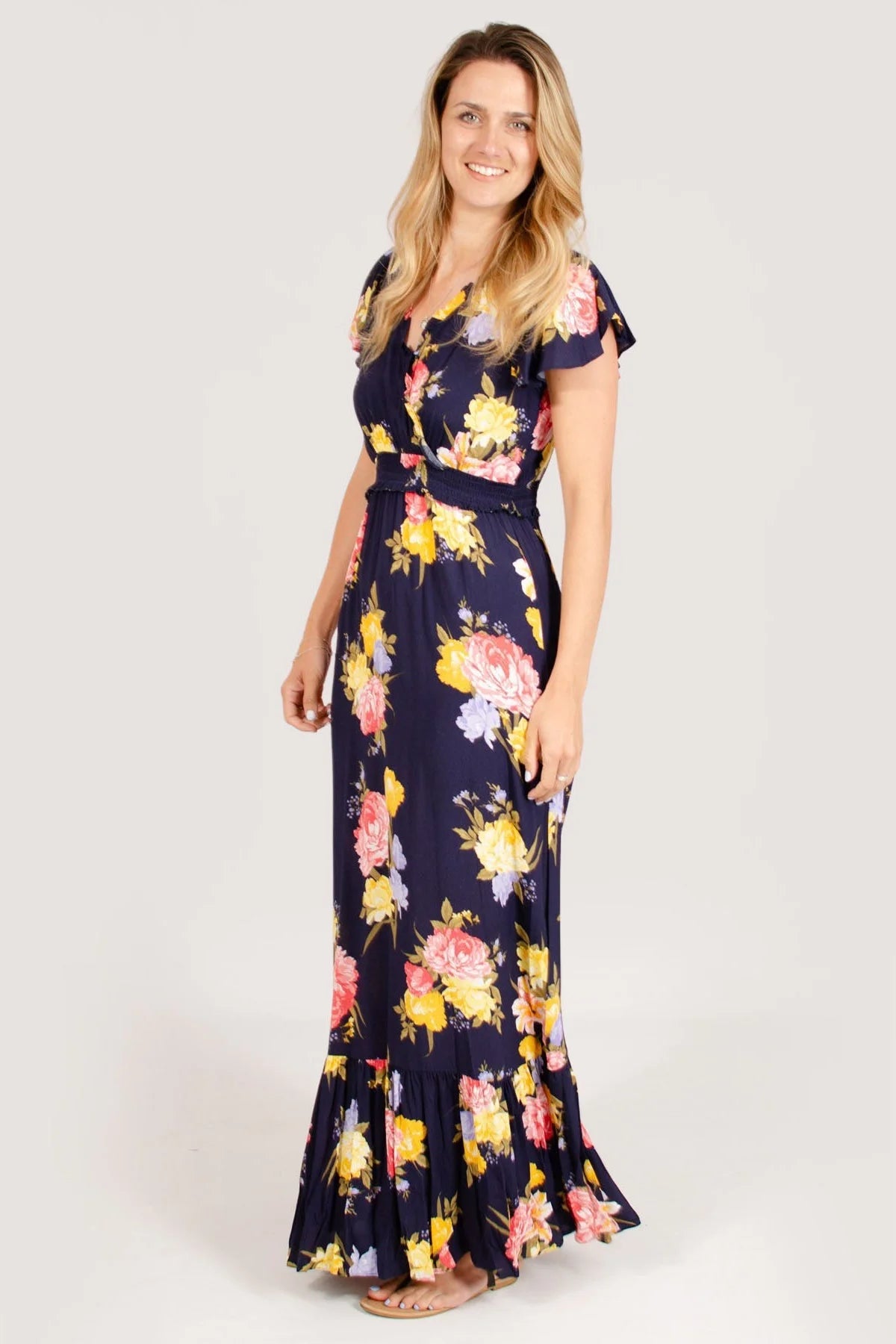 Dorothy Perkins Navy Floral V Neck Maxi Dress