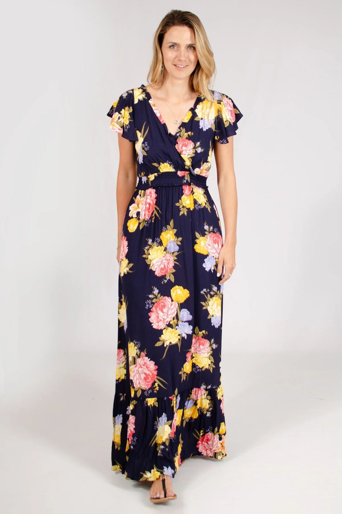 Dorothy Perkins Navy Floral V Neck Maxi Dress