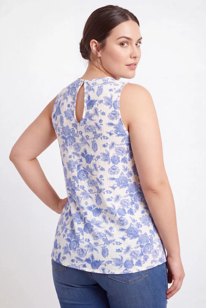 White Blue Crochet Lace Sleeveless Top