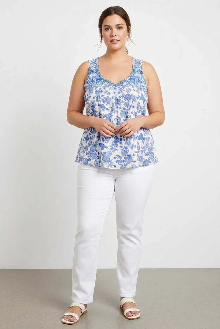 White Blue Crochet Lace Sleeveless Top