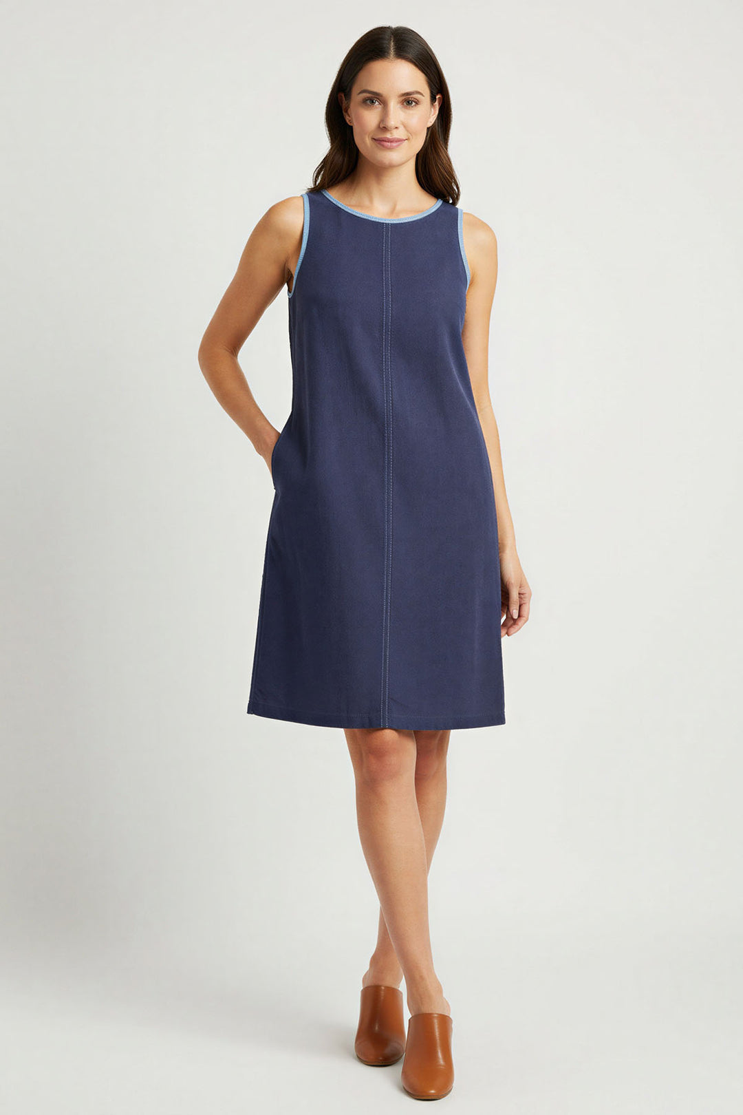 Navy Sleeveless Linen Shift Dress