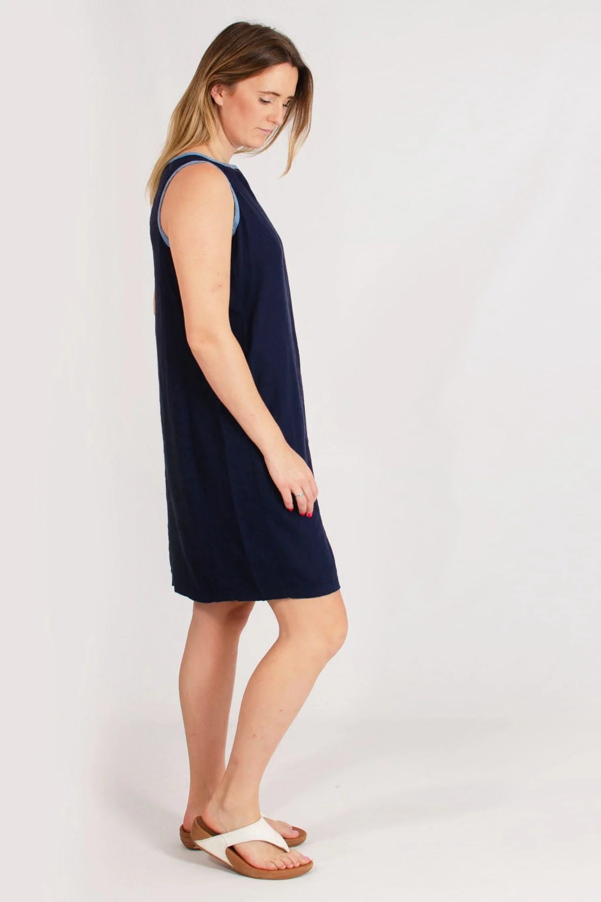 Linen sleeveless shift sales dress