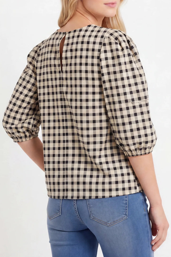 Check Puff Sleeve Blouse