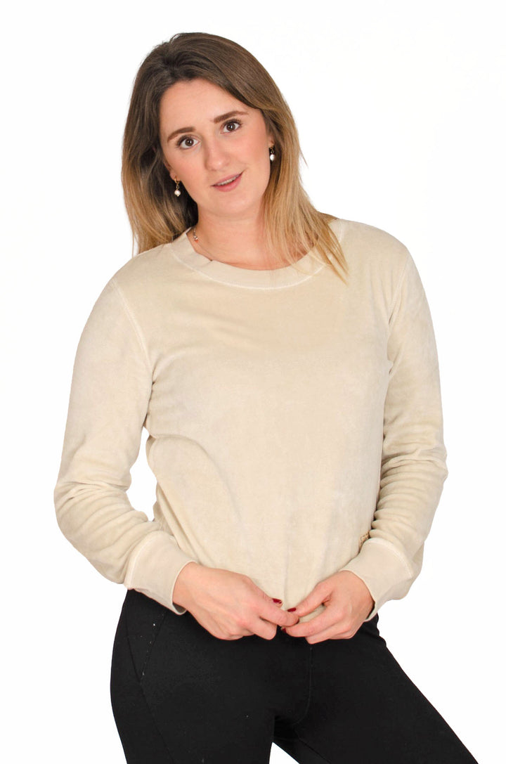 Beige Cotton Velour Sweatshirt Top