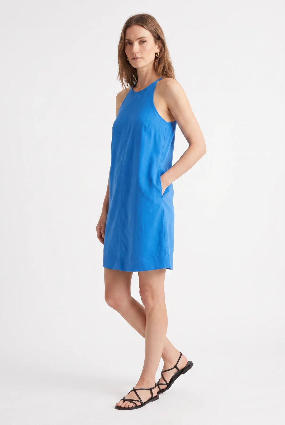 High Shoulder Sleeveless Linen Dress