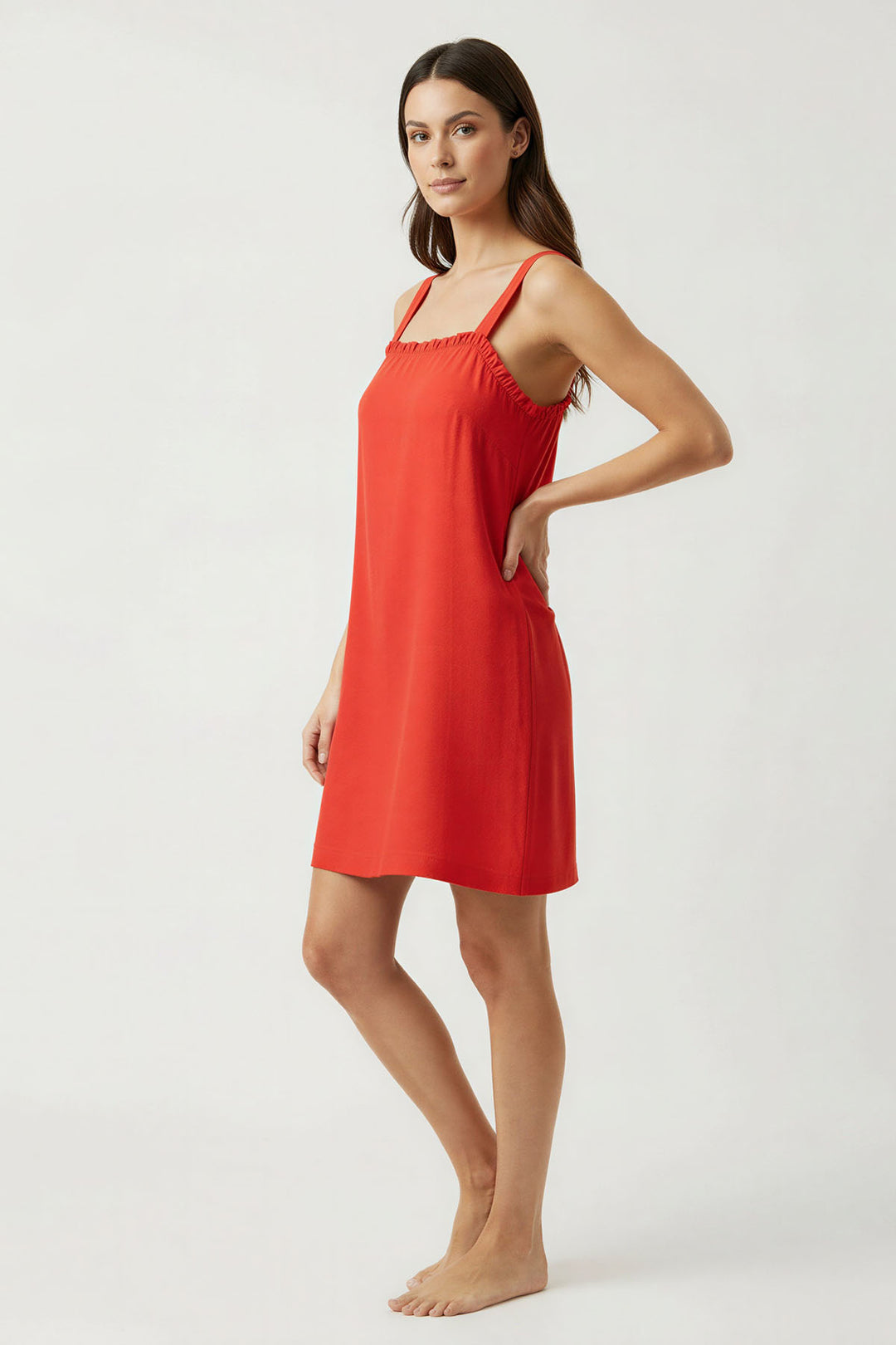 Frill Hem Strappy Linen Mini Dress