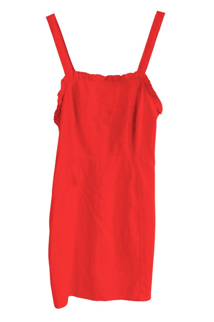 Frill Hem Strappy Linen Mini Dress