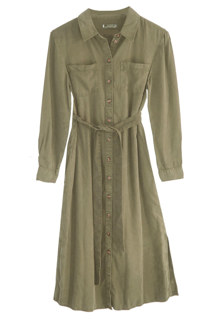 Midi Shirt Dress with Tie Waist