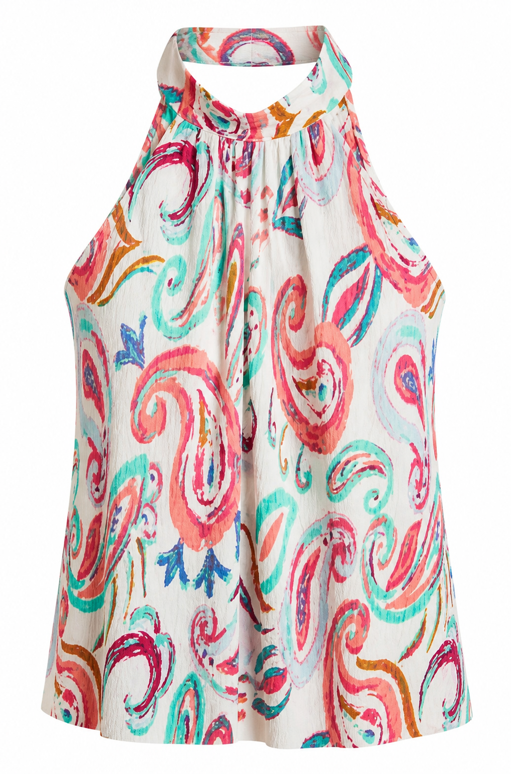 White Pink Mix Paisley Plisse Halterneck Top