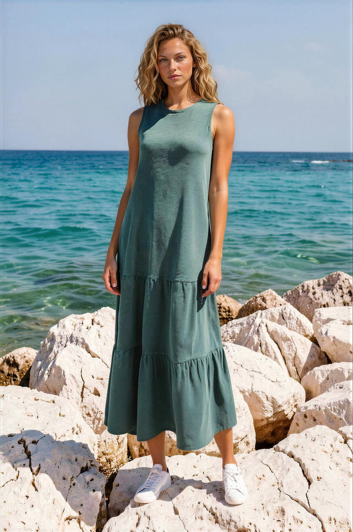 Khaki Tiered Maxi Dress-Secret Label