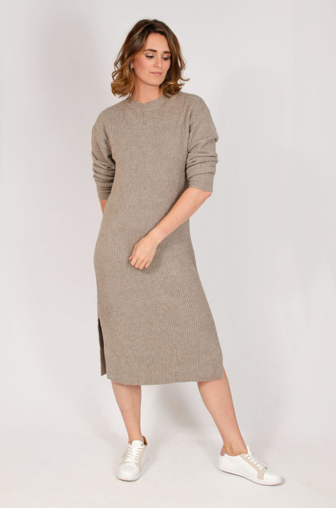 knitted midi dress uk Flared Ribbed Knitted Midi Dress In Grey