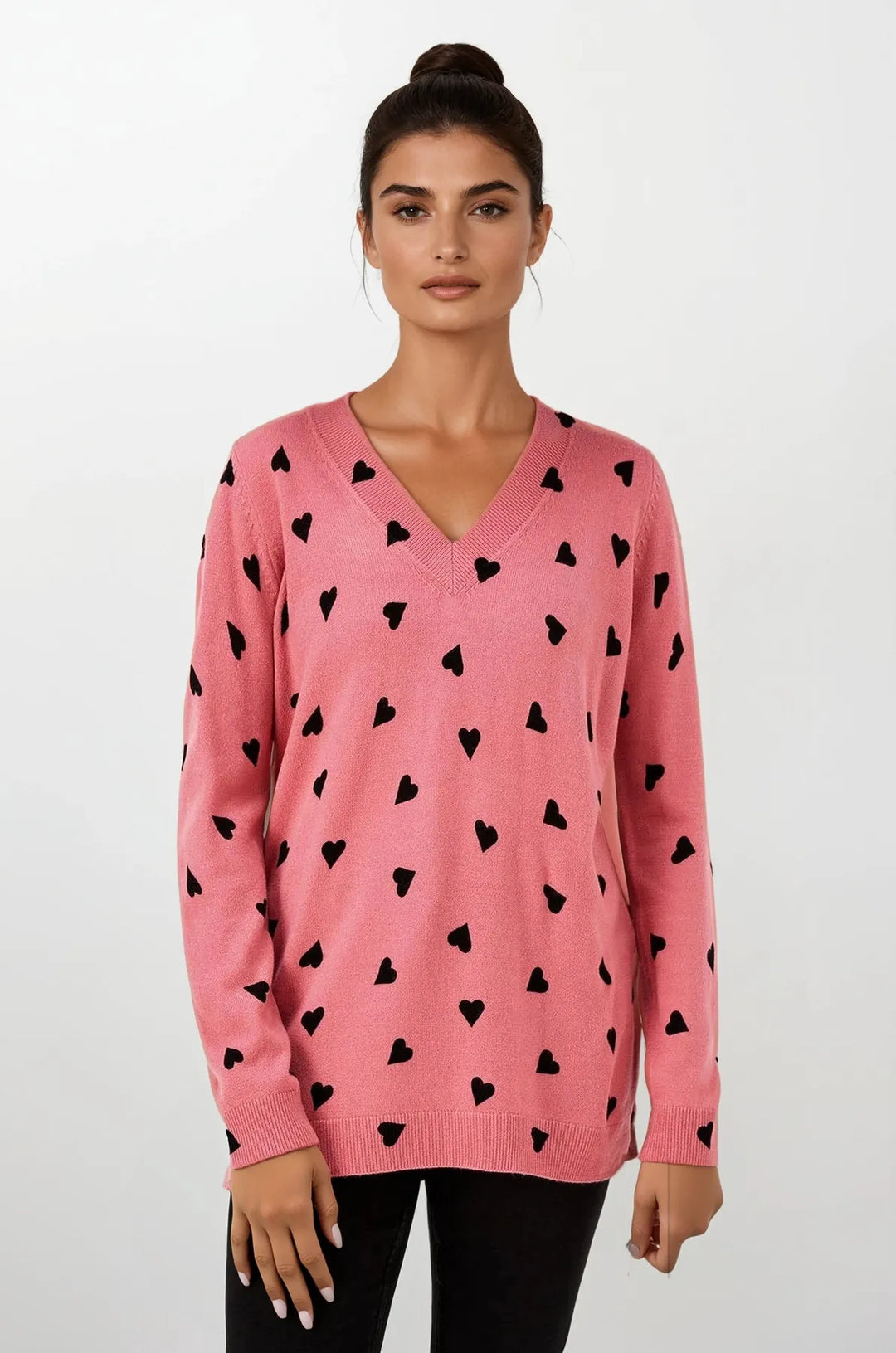 Pink Heart Print Soft Touch Jumper