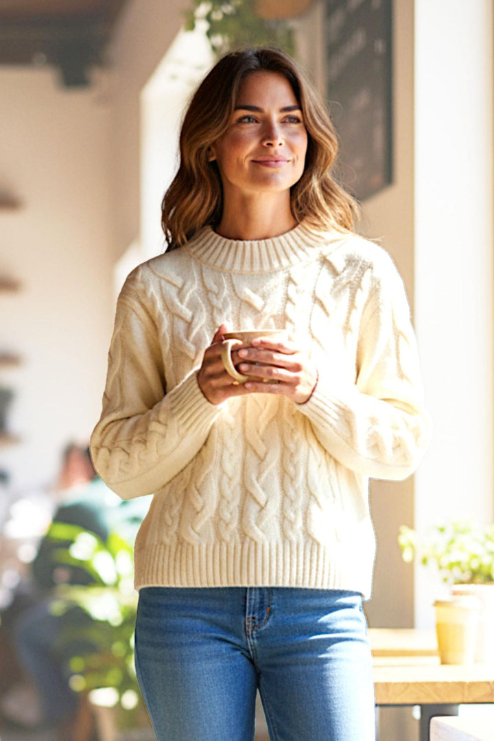 Crew neck chunky cable knit jumper