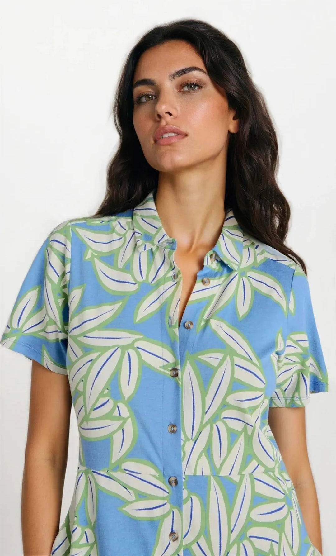 Blue Floral Short Sleeve Midi Shirt Dress-Secret Label