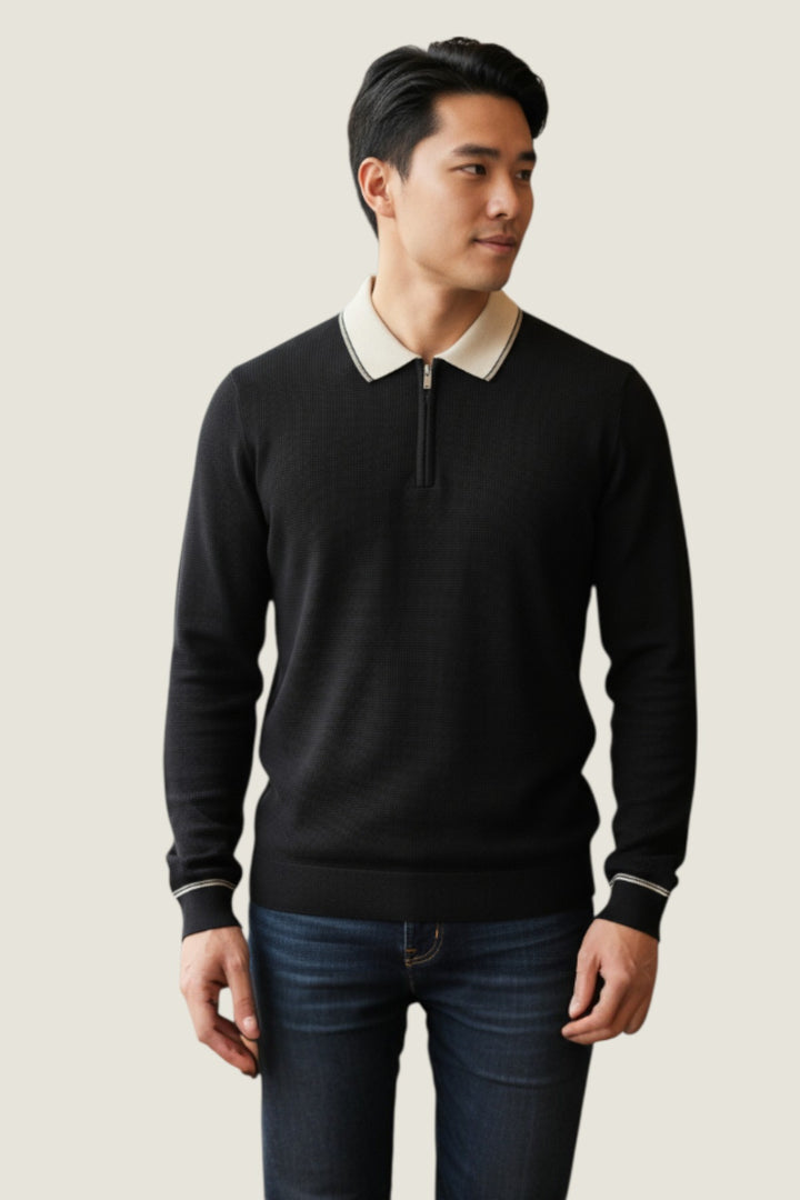 Contrast Collar Knitted Long Sleeve Top