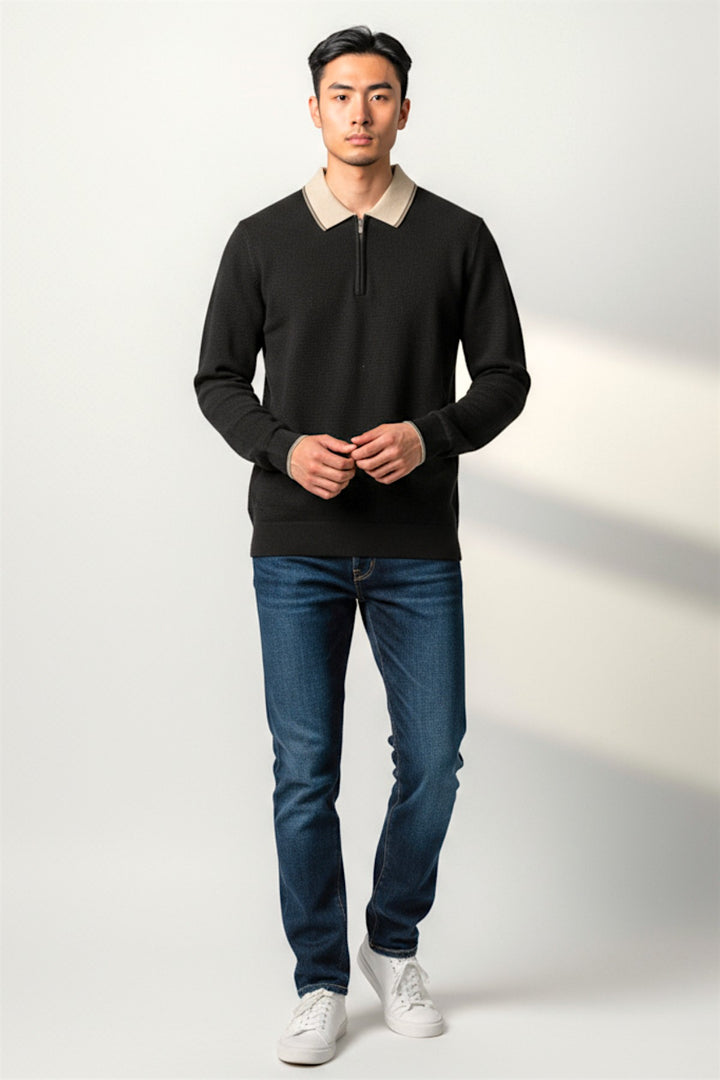 Contrast Collar Knitted Long Sleeve Top