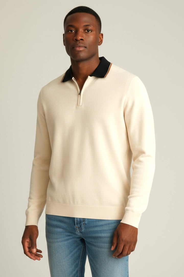 Contrast Collar Knitted Long Sleeve Top