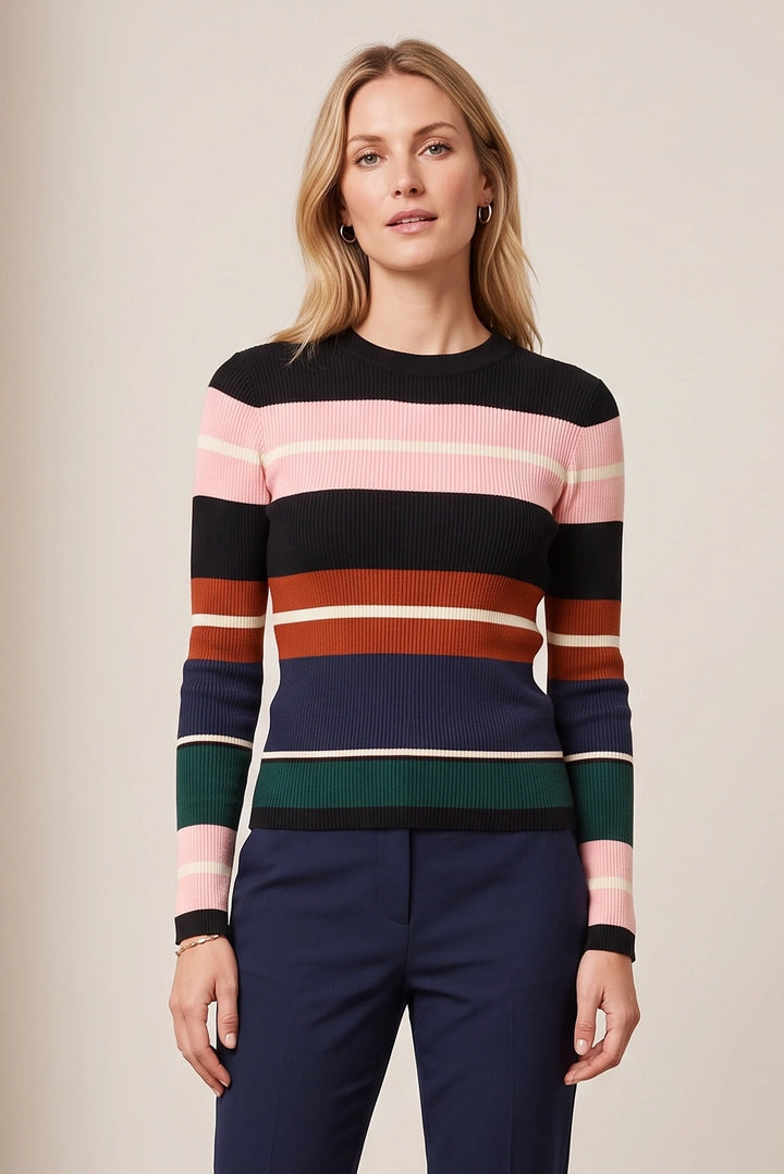 Block Stripe Skinny Rib Knit Top