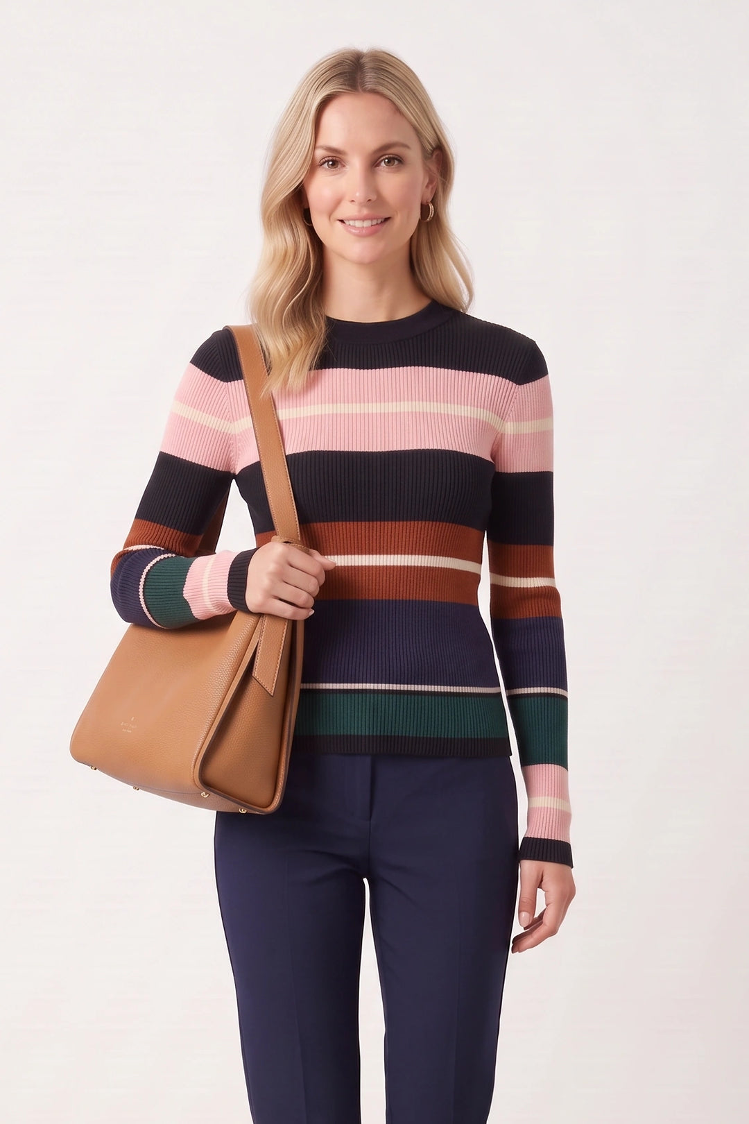 Block Stripe Skinny Rib Knit Top